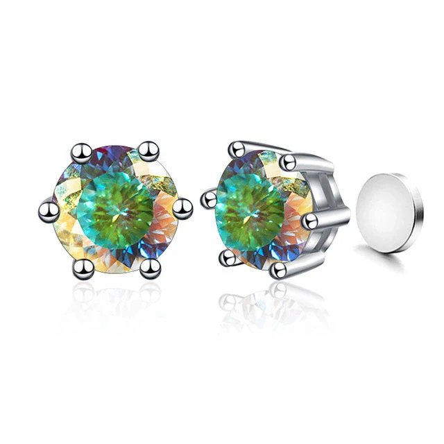 Silver Synthetic Moissanite Round Classic Sixclaw Earrings - Image 28