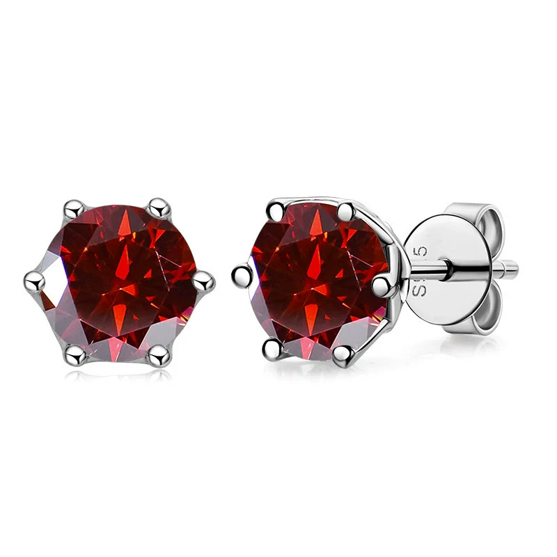 Silver Synthetic Moissanite Round Classic Sixclaw Earrings - Image 3