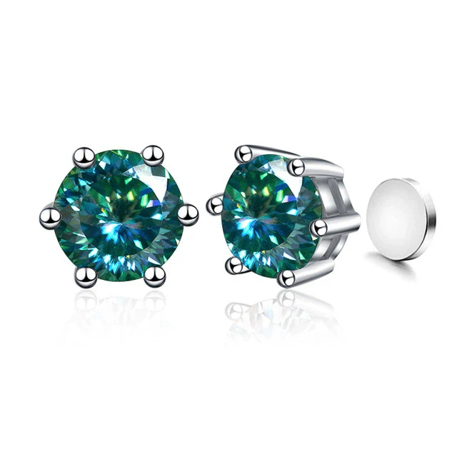 Silver Synthetic Moissanite Round Classic Sixclaw Earrings - Image 30