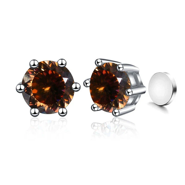 Silver Synthetic Moissanite Round Classic Sixclaw Earrings - Image 31