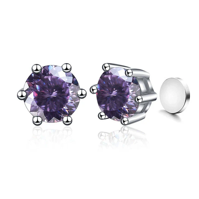 Silver Synthetic Moissanite Round Classic Sixclaw Earrings - Image 33