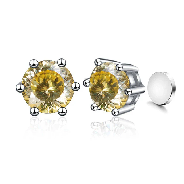Silver Synthetic Moissanite Round Classic Sixclaw Earrings - Image 35