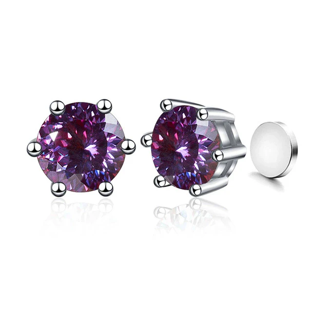 Silver Synthetic Moissanite Round Classic Sixclaw Earrings - Image 36