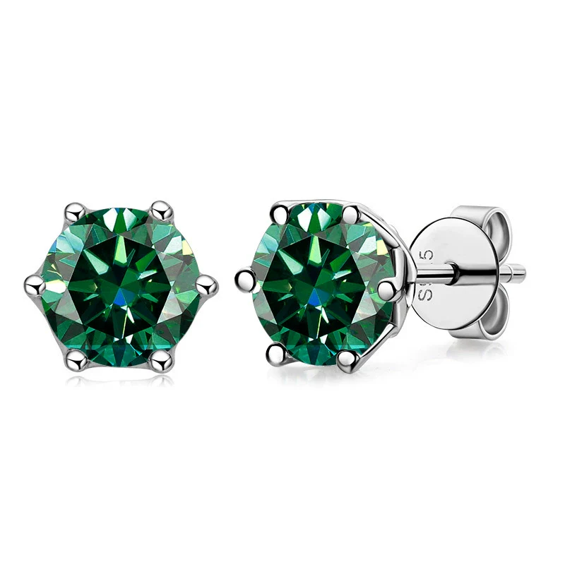 Silver Synthetic Moissanite Round Classic Sixclaw Earrings - Image 4