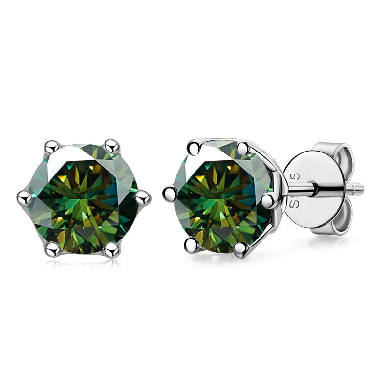 Silver Synthetic Moissanite Round Classic Sixclaw Earrings - Image 6