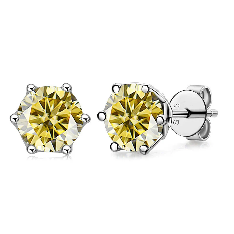 Silver Synthetic Moissanite Round Classic Sixclaw Earrings - Image 8