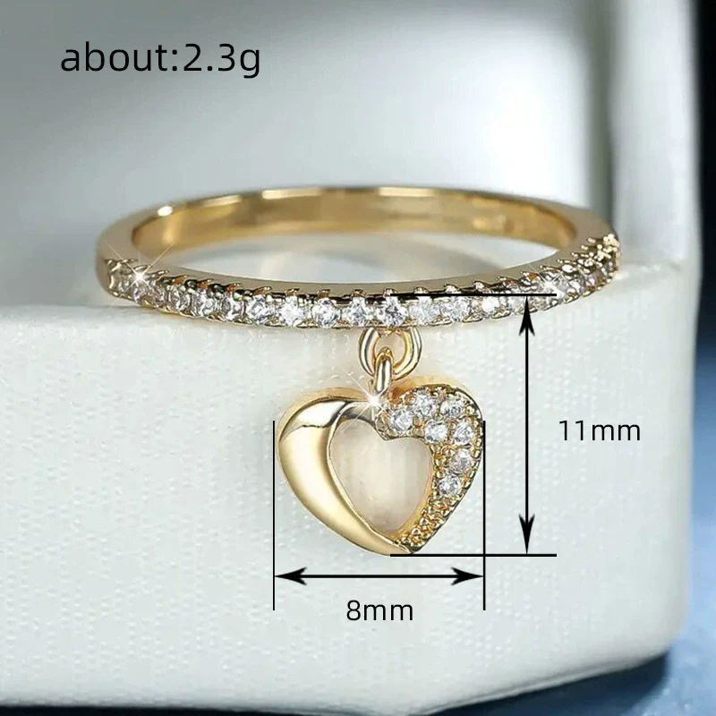 Simple Allmatch Women's Copper Heartshaped Ring With Zircon Design - Image 4