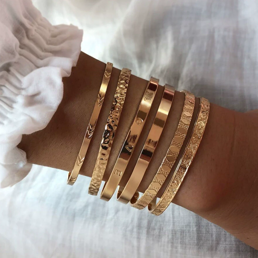 Simple Chain Bracelet Fashion Mix And Match Hollow Jewelry Stacked Wind Crystal Alloy Electroplating Letters Numbers Text Unisex - Image 13