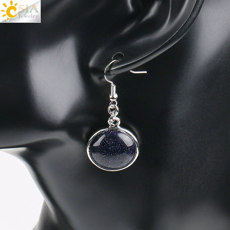Simple Style Round Natural Stone And Copper Accessories Women's Earrings - Image 13