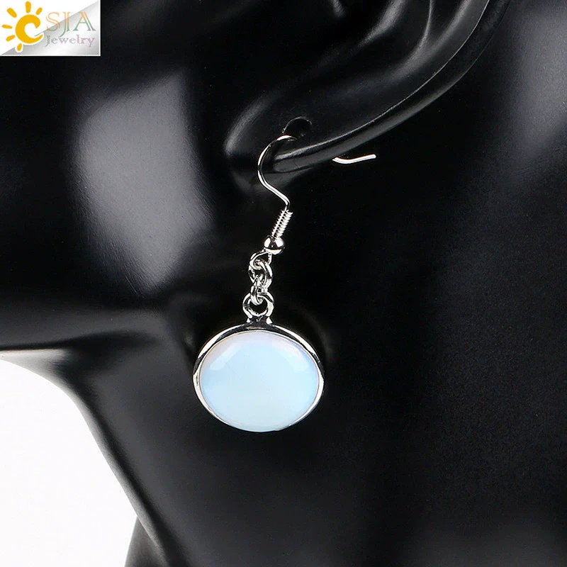 Simple Style Round Natural Stone And Copper Accessories Women's Earrings - Image 8