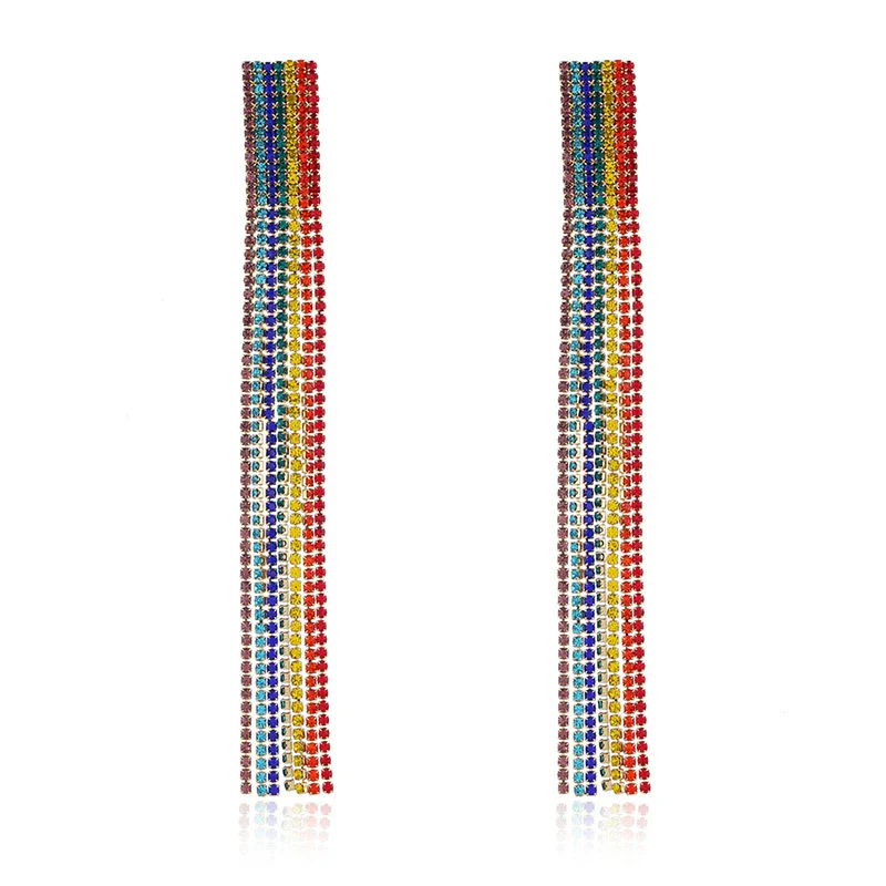 Simple Water Drop Rhinestone Earrings For Women With Claw Chain Long Tassel Electroplating Treatment - Image 5