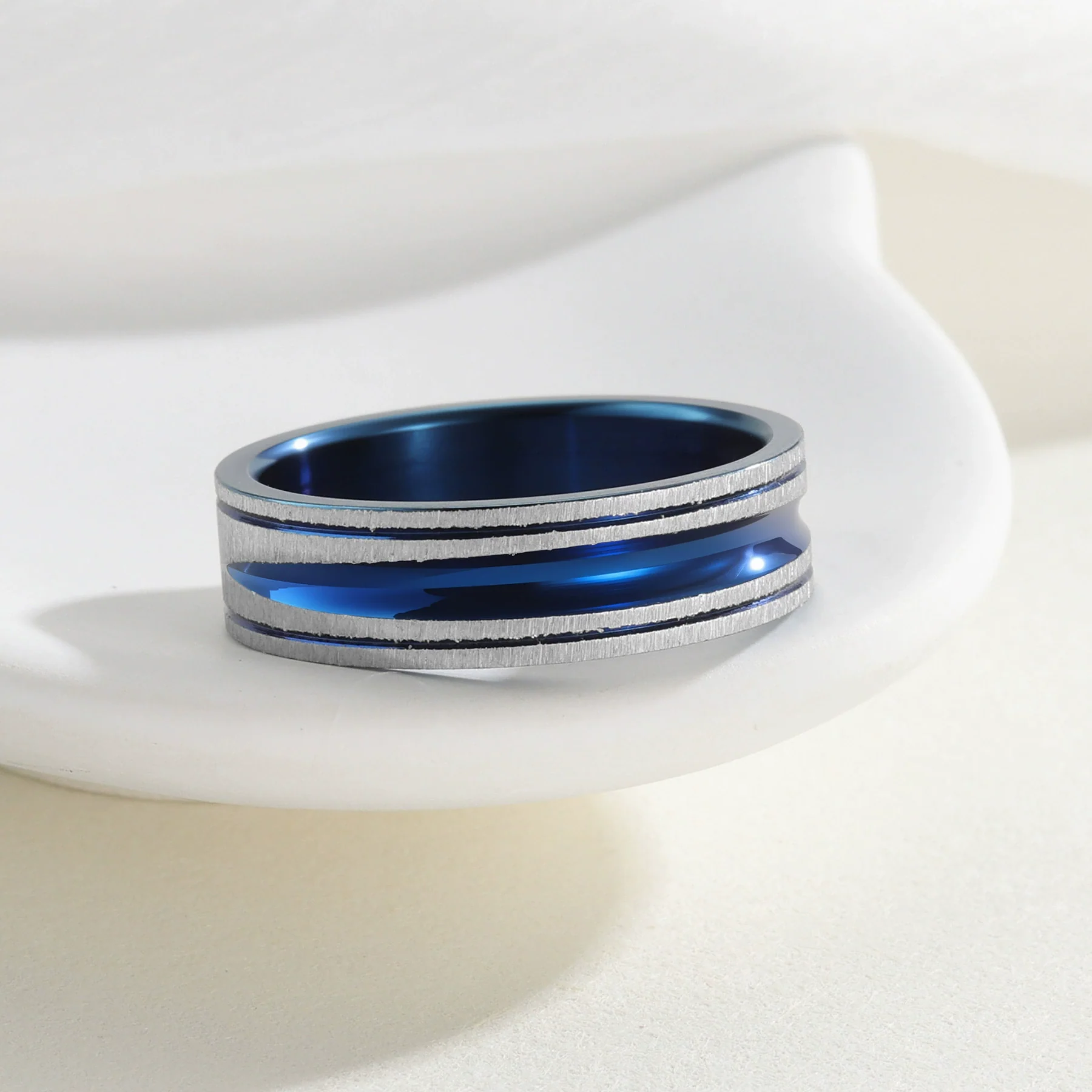 Simple Wide Groove Series Unisex Geometric Titanium Steel Ring With Electroplating And Sand Surface - Image 3