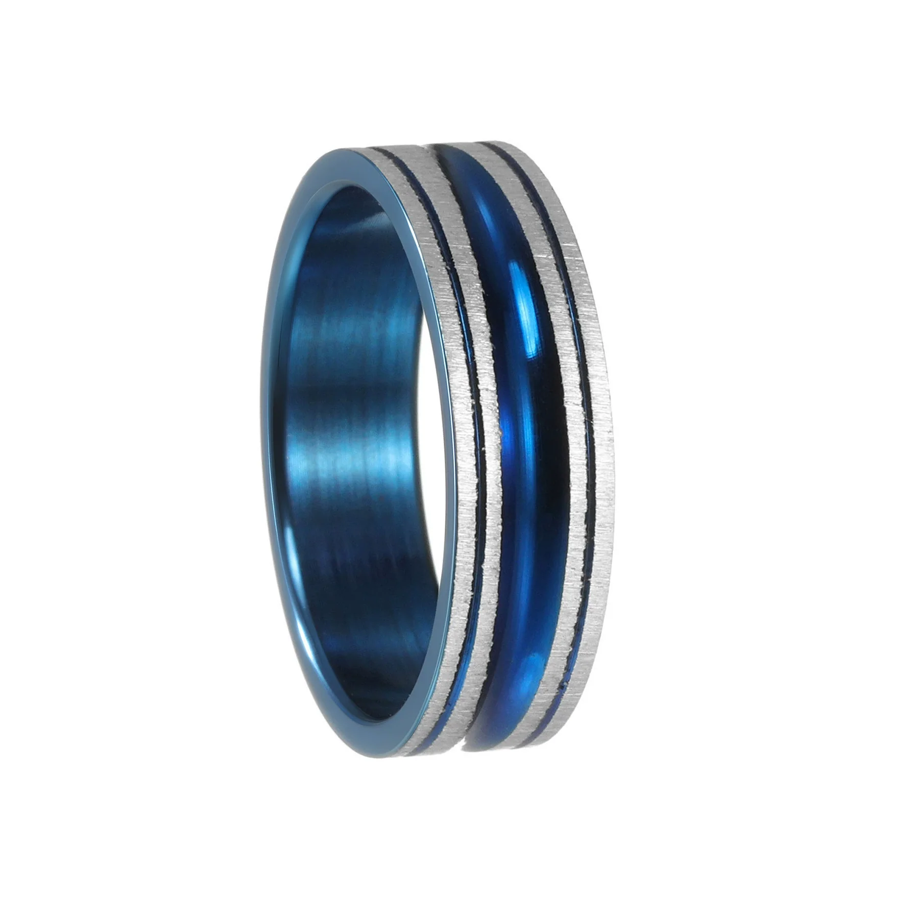 Simple Wide Groove Series Unisex Geometric Titanium Steel Ring With Electroplating And Sand Surface - Image 4