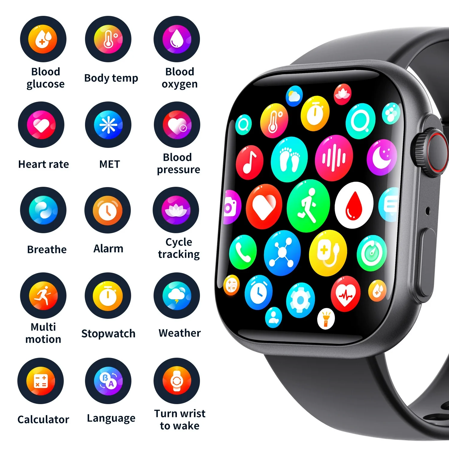 Smart Watch Health Monitoring Sports Watch With Environmental Silicone Strap Square Dial And Magnetic Attraction Charging