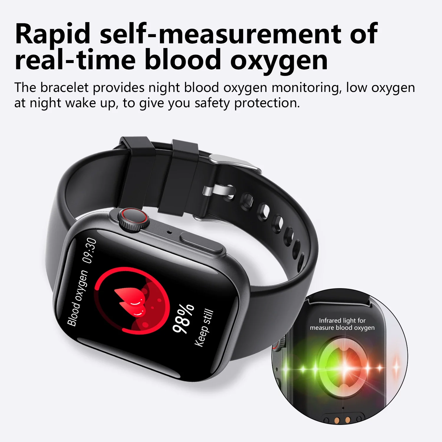 Smart Watch Health Monitoring Sports Watch With Environmental Silicone Strap Square Dial And Magnetic Attraction Charging - Image 2