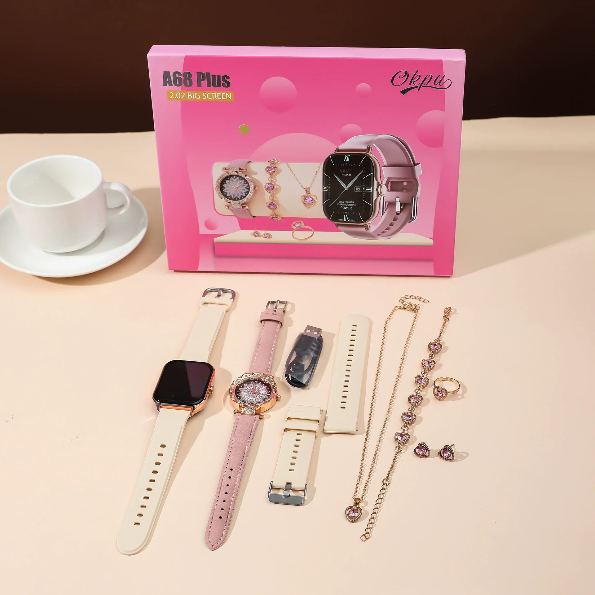 Smart Watch Women Jewelry Alloy Case Stainless Steel Clasp Imitation Leather Strap Round Dial Leisure Style