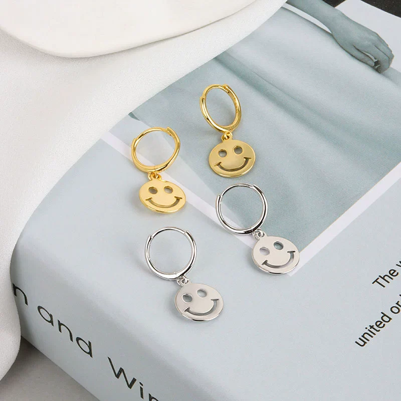 Smiley Earrings 925 Sterling Silver Geometric Electroplated - Image 4