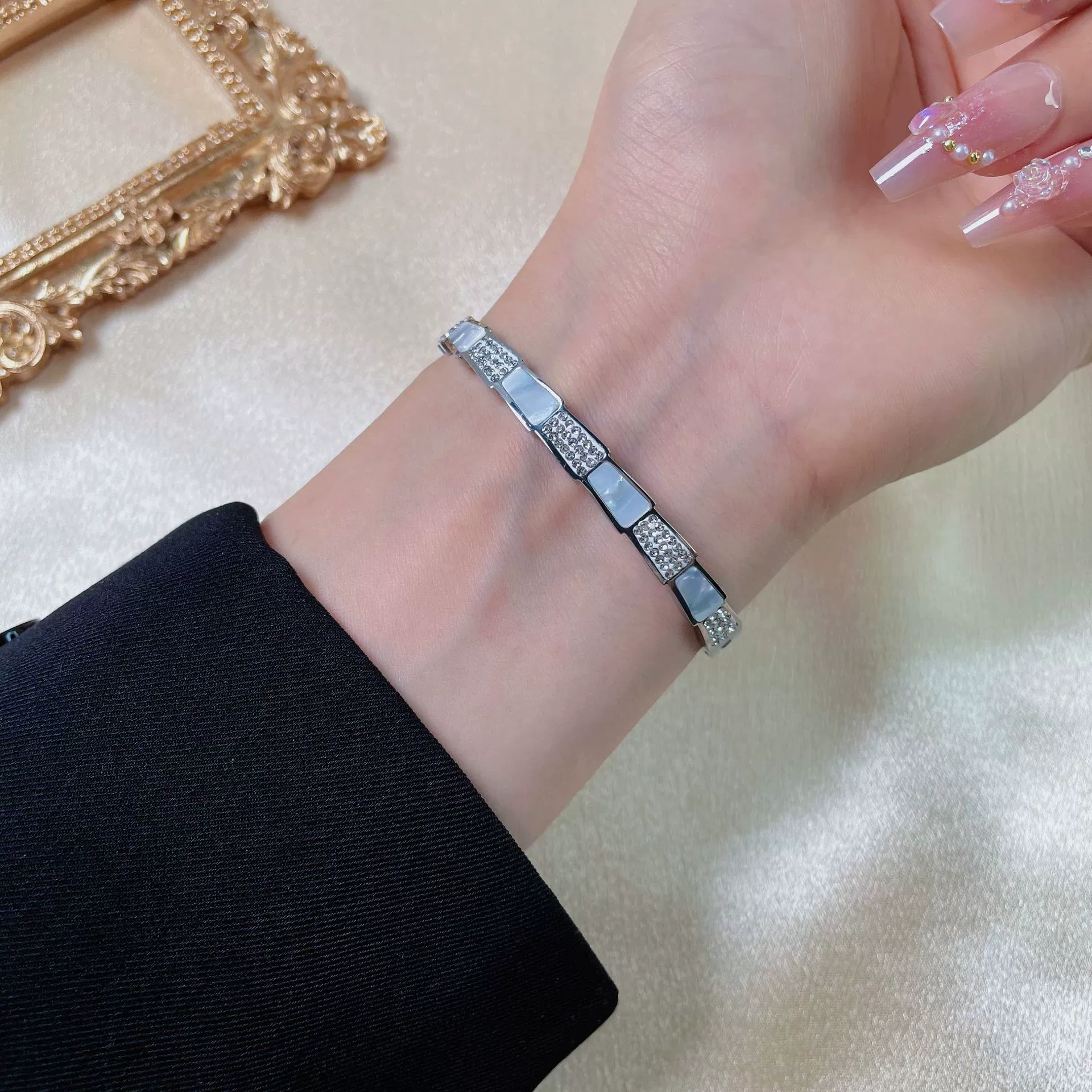 Snake Bone Bracelet Titanium Steel With Diamonds Electroplating - Image 4