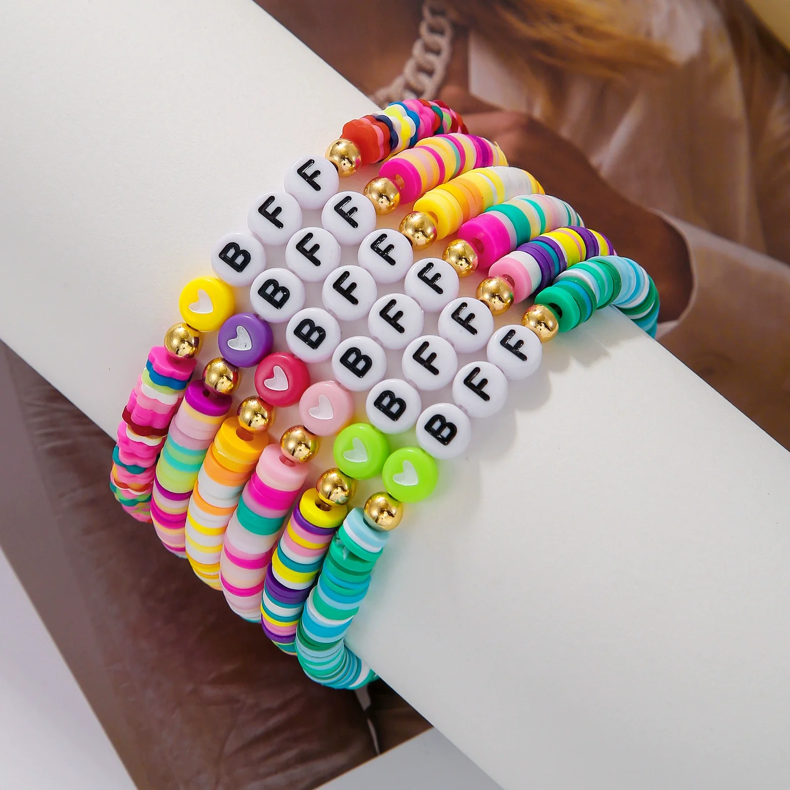 Soft Ceramic Copper Beads Acrylic Handmade Geometric Unisex Bracelet - Image 2