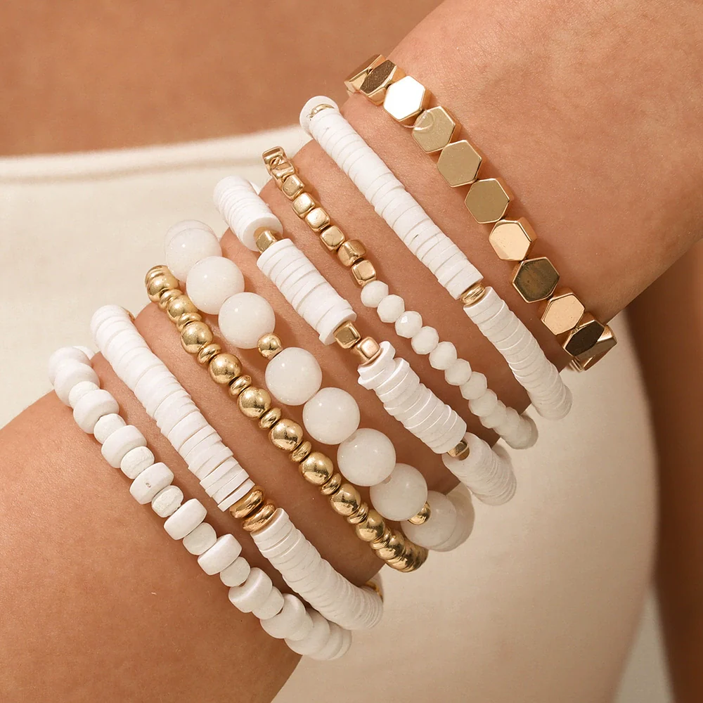 Soft Polymer Clay Geometric Multifolded Band Combination Bracelet Electroplated - Image 2