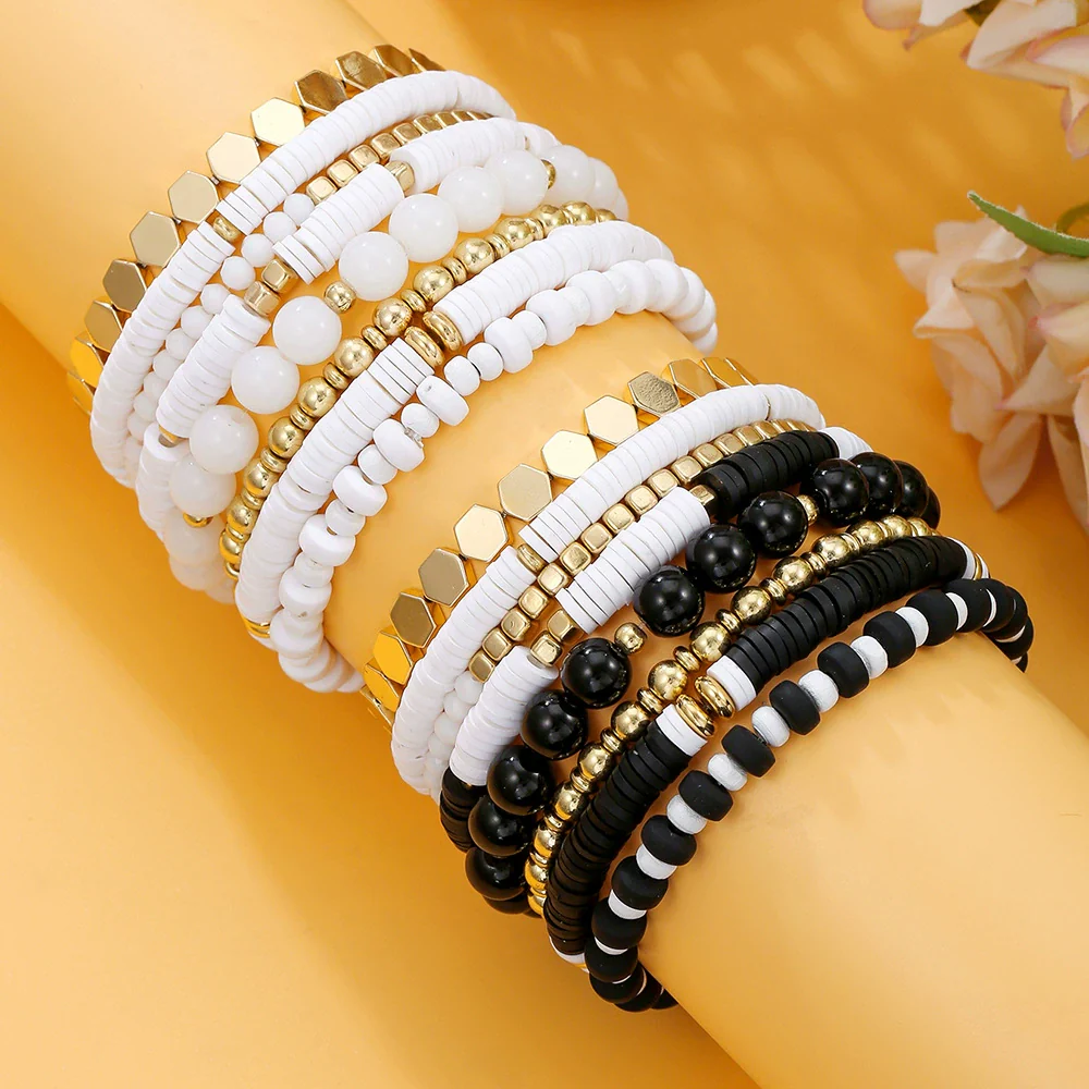 Soft Polymer Clay Geometric Multifolded Band Combination Bracelet Electroplated - Image 4