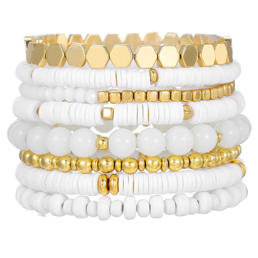 Soft Polymer Clay Geometric Multifolded Band Combination Bracelet Electroplated - Image 6