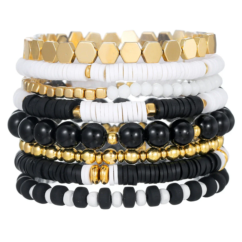 Soft Polymer Clay Geometric Multifolded Band Combination Bracelet Electroplated - Image 7