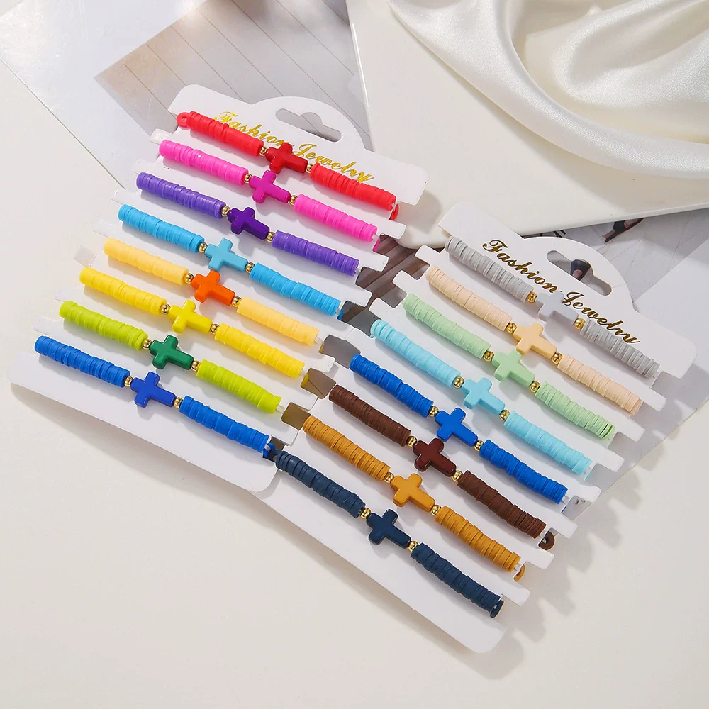 Soft Pottery Bracelet Unisex Bohemian Style Colorful Acrylic Cross Geometric Handmade - Image 2