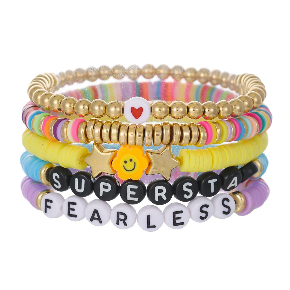 Soft Pottery Geometric Beads Handmade Adjustable Friendship Bracelet