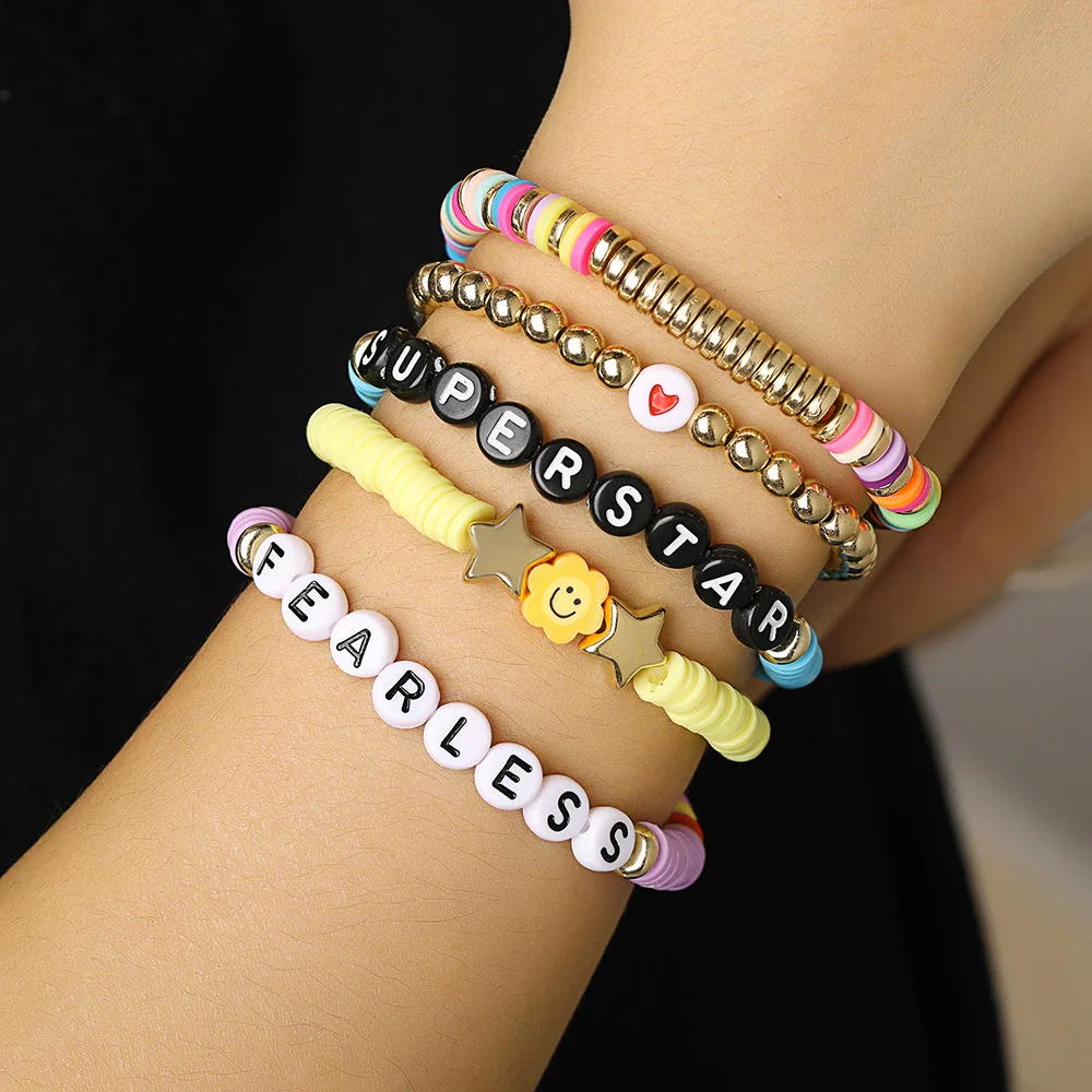 Soft Pottery Geometric Beads Handmade Adjustable Friendship Bracelet - Image 2