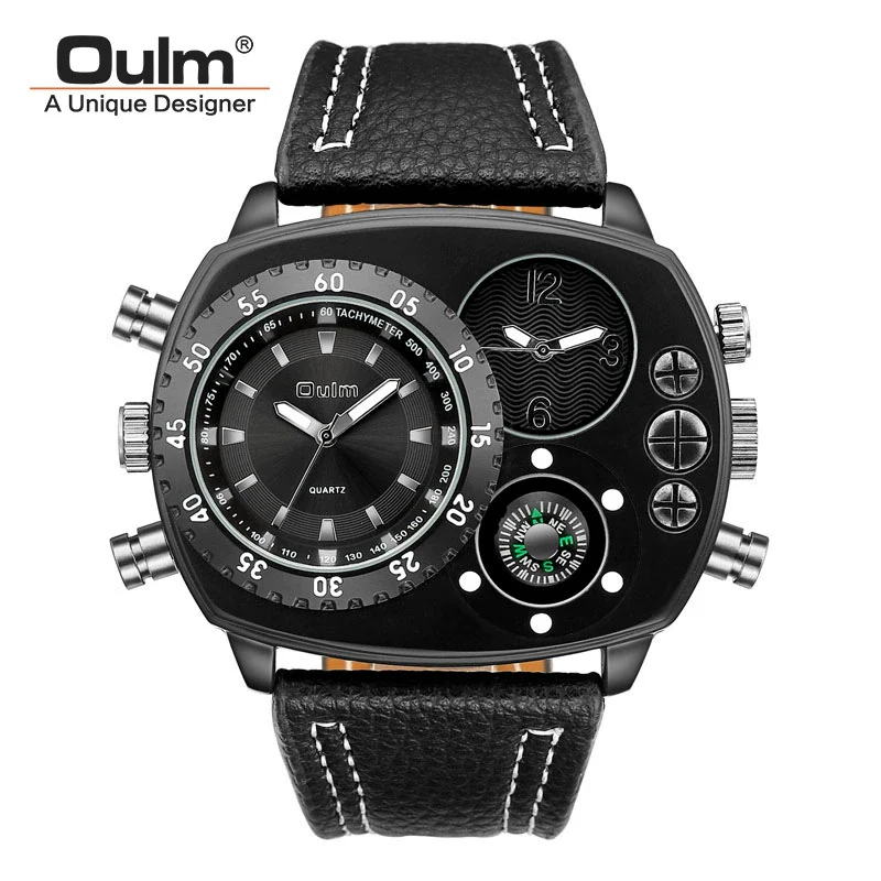 Sports Casual Watch Stainless Steel Leather Oval Dial Double Quartz Movement Compass Function - Image 5