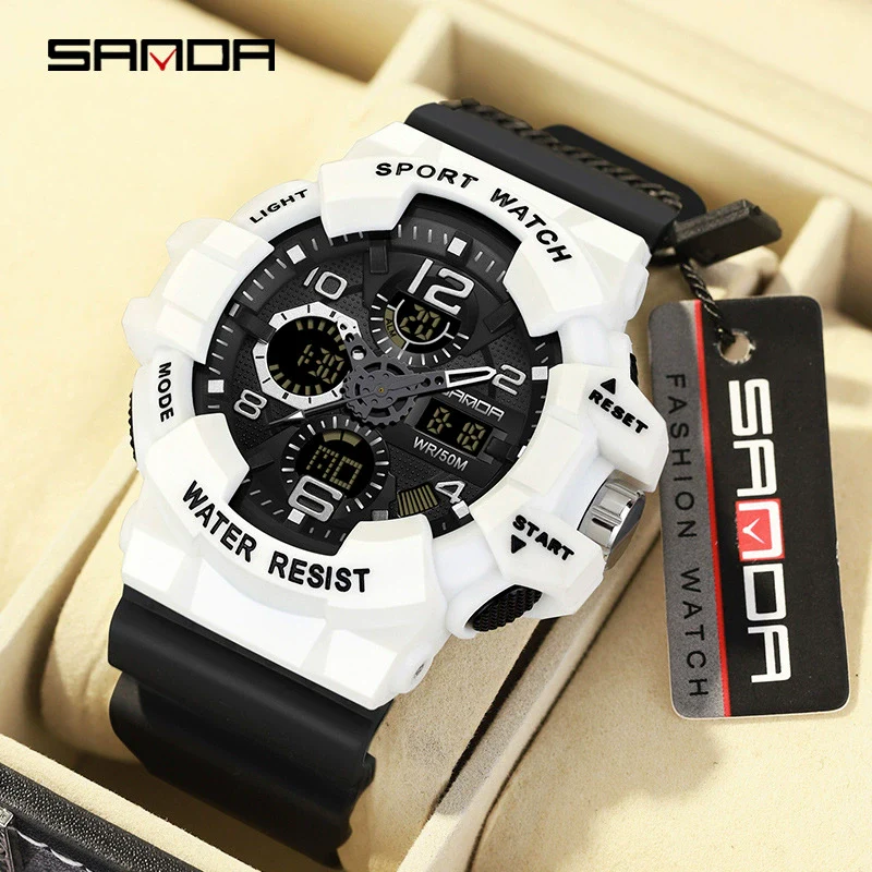 Sports Digital Watch Tpu Abs Acrylic Mirror Round Dial Fashion Style