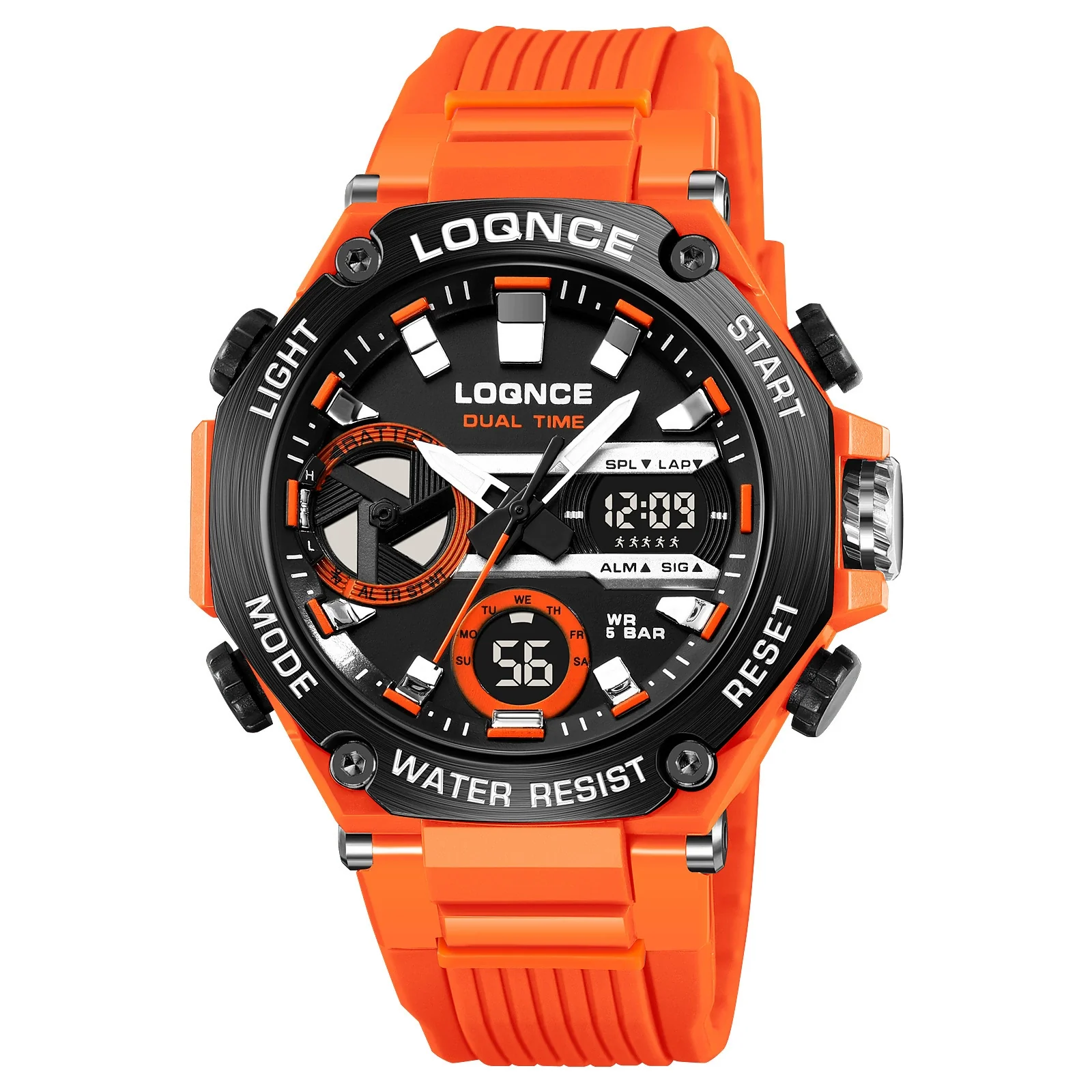 Sports Watch Abs Alloy Case Pu Strap High Transparent Resin Mirror Round Dial Geometric Style Multifunctional Luminous - Image 11