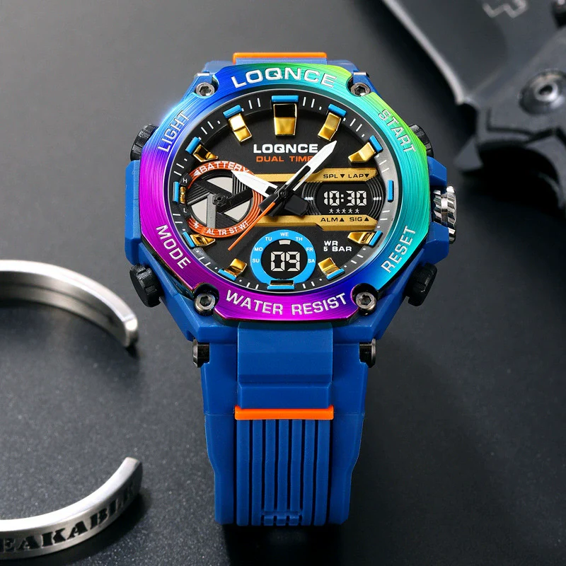 Sports Watch Abs Alloy Case Pu Strap High Transparent Resin Mirror Round Dial Geometric Style Multifunctional Luminous - Image 3