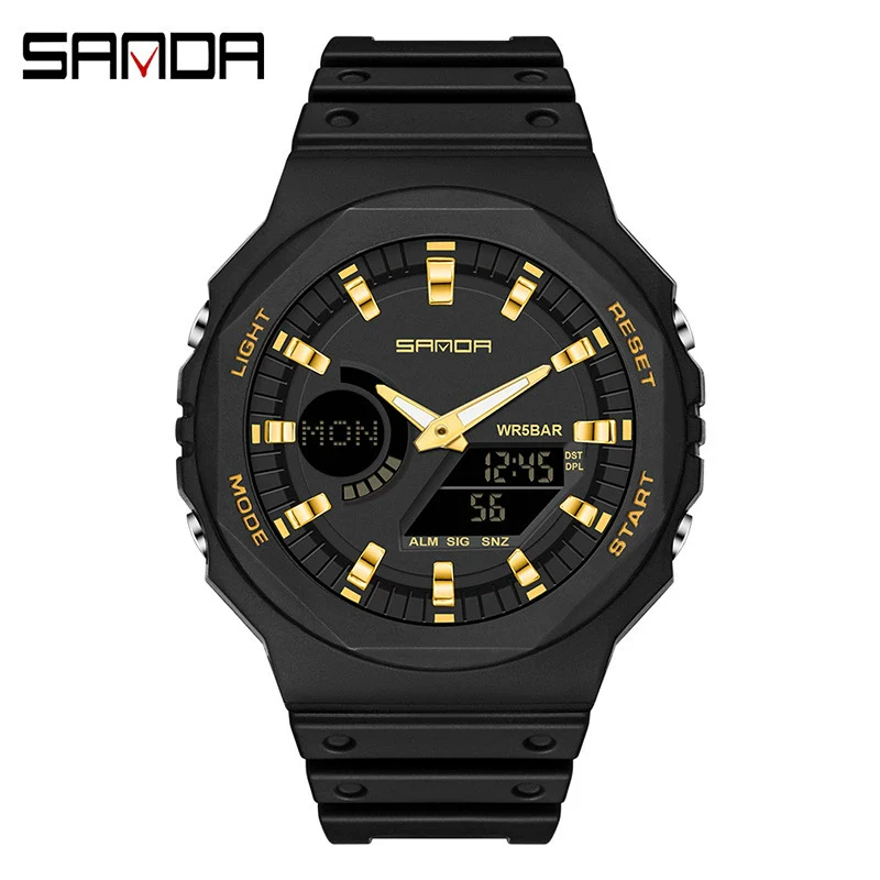 Sports Watch Metal Case Plastic Strap Octagonal Round Dial Luminous Alarm For Youth - Image 2