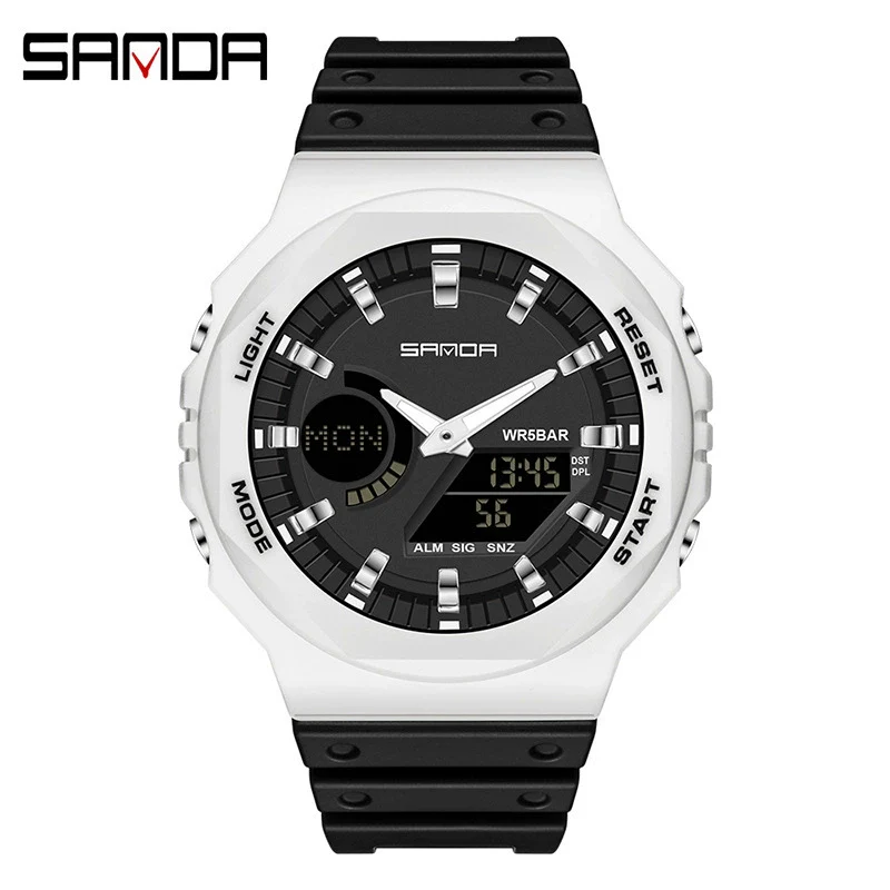 Sports Watch Metal Case Plastic Strap Octagonal Round Dial Luminous Alarm For Youth - Image 3