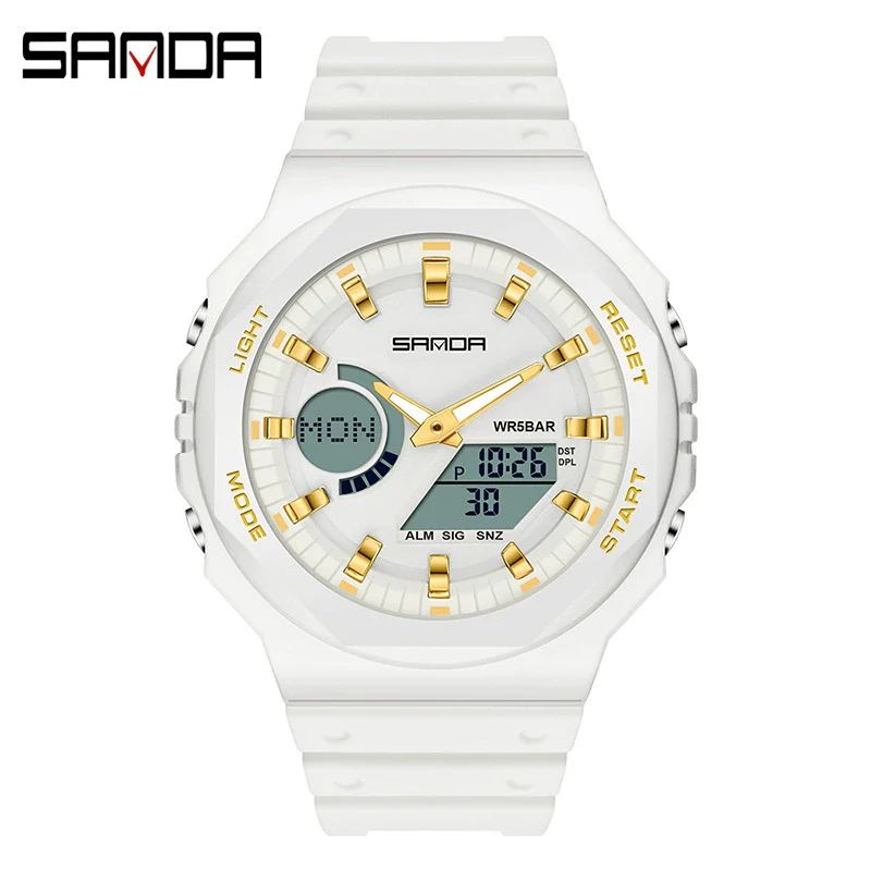 Sports Watch Metal Case Plastic Strap Octagonal Round Dial Luminous Alarm For Youth - Image 4