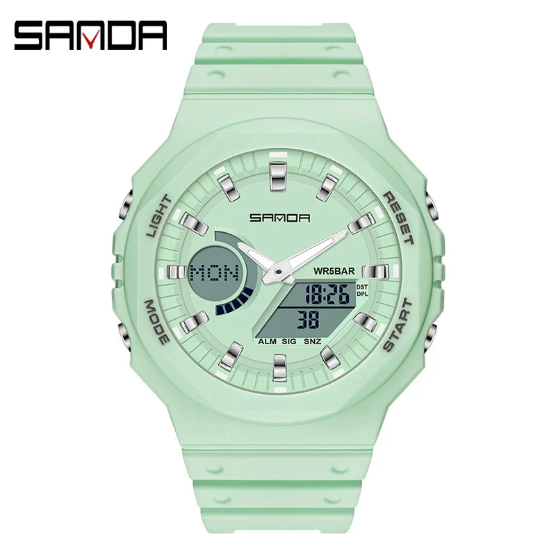 Sports Watch Metal Case Plastic Strap Octagonal Round Dial Luminous Alarm For Youth - Image 5