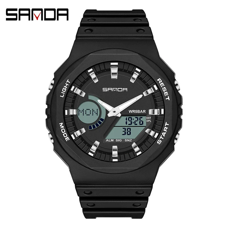 Sports Watch Metal Case Plastic Strap Octagonal Round Dial Luminous Alarm For Youth - Image 6