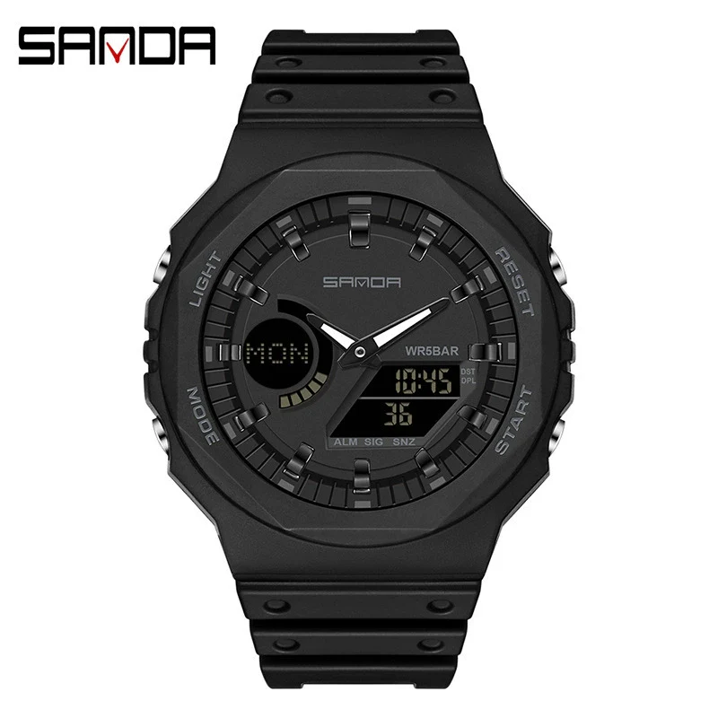 Sports Watch Metal Case Plastic Strap Octagonal Round Dial Luminous Alarm For Youth - Image 7