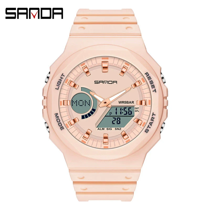 Sports Watch Metal Case Plastic Strap Octagonal Round Dial Luminous Alarm For Youth - Image 8