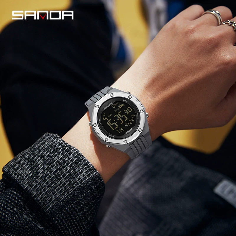 Sports Watch Zinc Alloy Abs Case Tpu Strap Round Dial Simple Geometric Style - Image 2