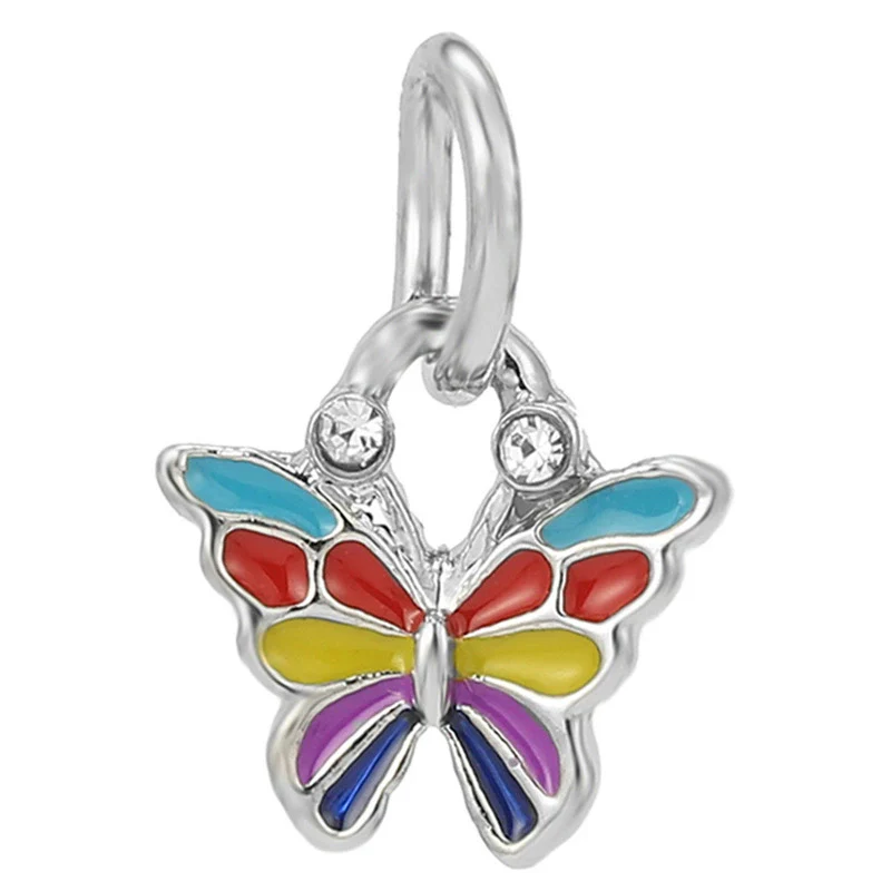 Spring Style Colorful Butterfly Plant Flower Crystal Beaded Pendant Metal Electroplated Totem Design Diy Bracelet Jewelry Accessories - Image 26