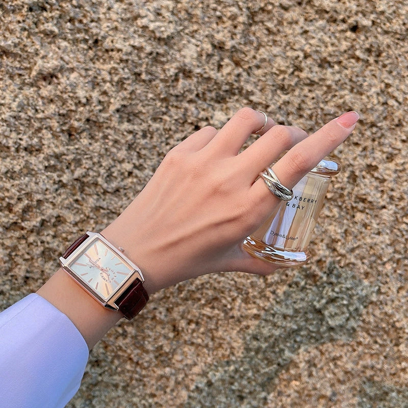 Square Belt Couple Wristwatch Retro Artistic Leisure Style Metal Case Ordinary Glass Mirror Women's Watch - Image 7