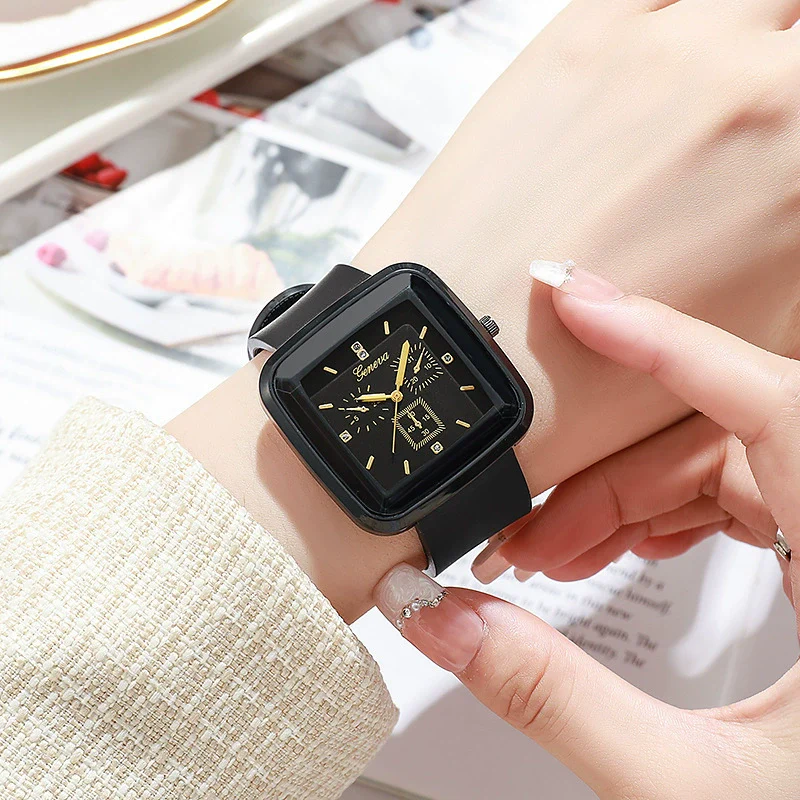 Square Leisure Women's Quartz Watch With Silicone Strap And Plastic Case - Image 2