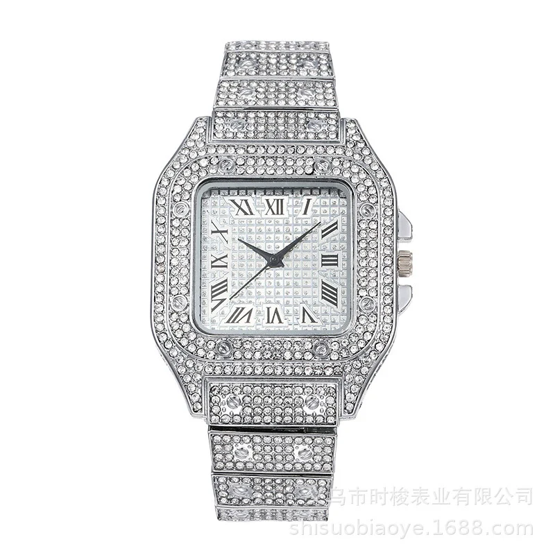Square Quartz Watch Alloy Band And Case Stainless Steel Clasp For Adult Men With Gypsophila Design - Image 8