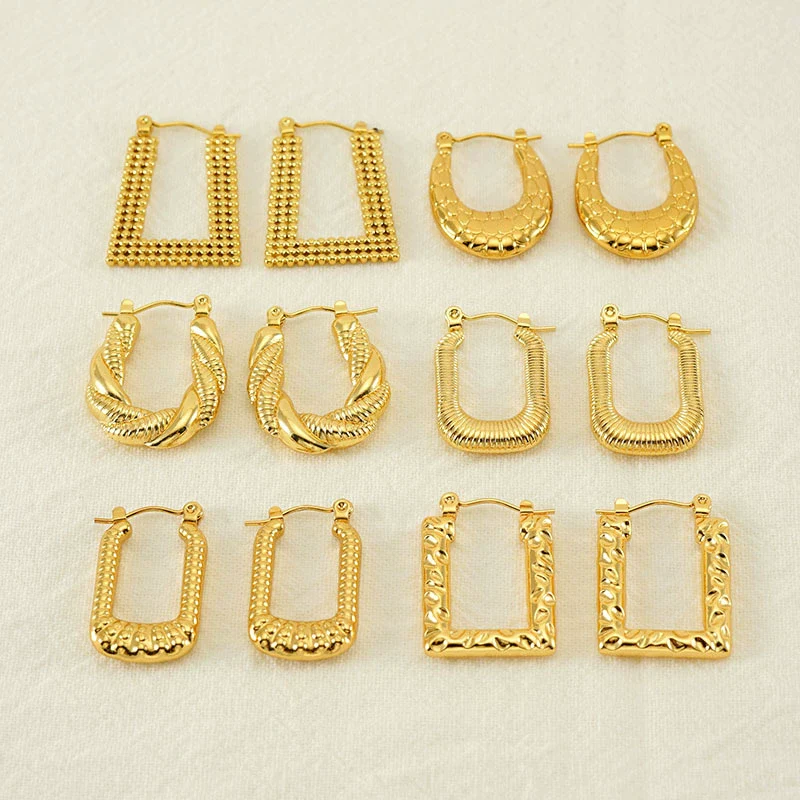 Square Ushape Titanium Steel 18K Gold Plated Ear Buckle For Women - Image 2