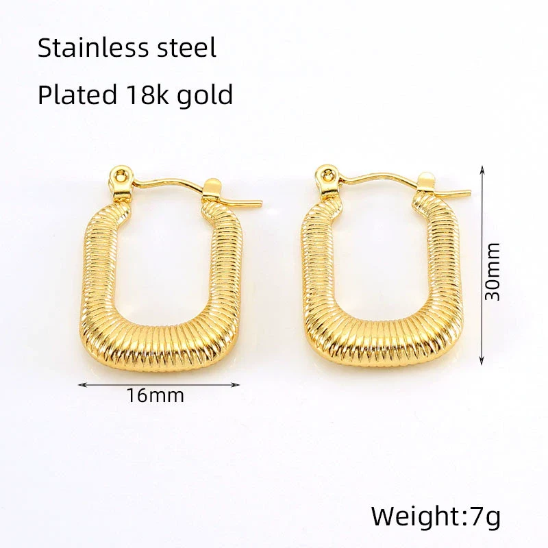 Square Ushape Titanium Steel 18K Gold Plated Ear Buckle For Women - Image 8