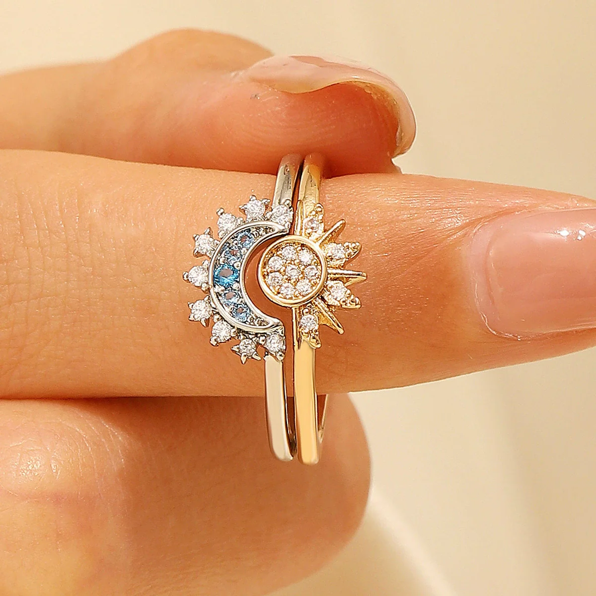 Stacked Ring Copper Light Luxury Geometric Star Pattern Set With Diamonds Women's