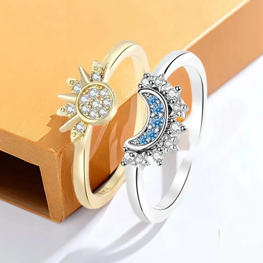 Stacked Ring Copper Light Luxury Geometric Star Pattern Set With Diamonds Women's - Image 2